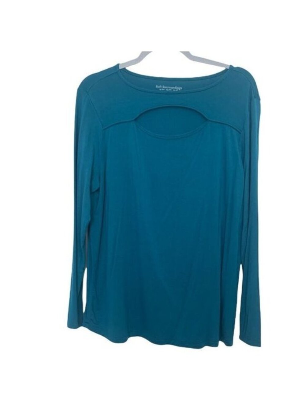 Soft Surroundings Teal Front Keyhole Long Sleeve Top Sz XL Petite
